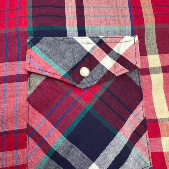 Wrangler Western Pearl Button Down Shirt Mens 17.5 Tall Red Plaid Short Sleeve - Picture 6 of 13